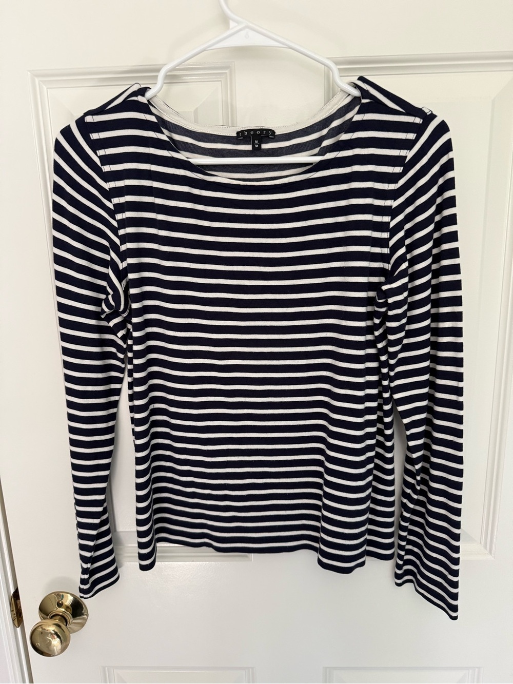 Theory Navy Dhuri Stripe Nivanta Long Sleeve Top - M